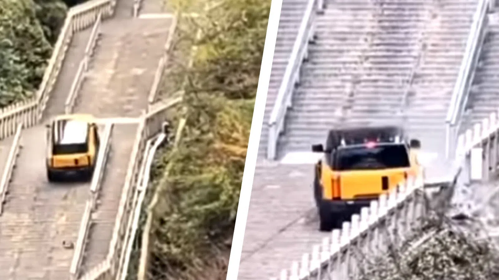 Desastre. SUV chinês cai escada abaixo em desafio extremo