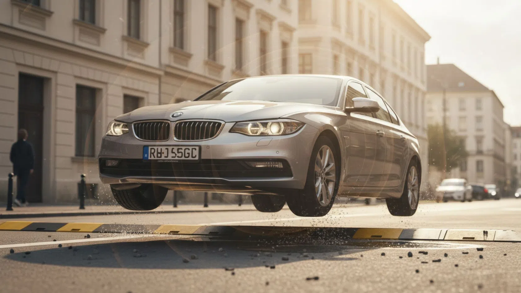 Carro a passar por lomba