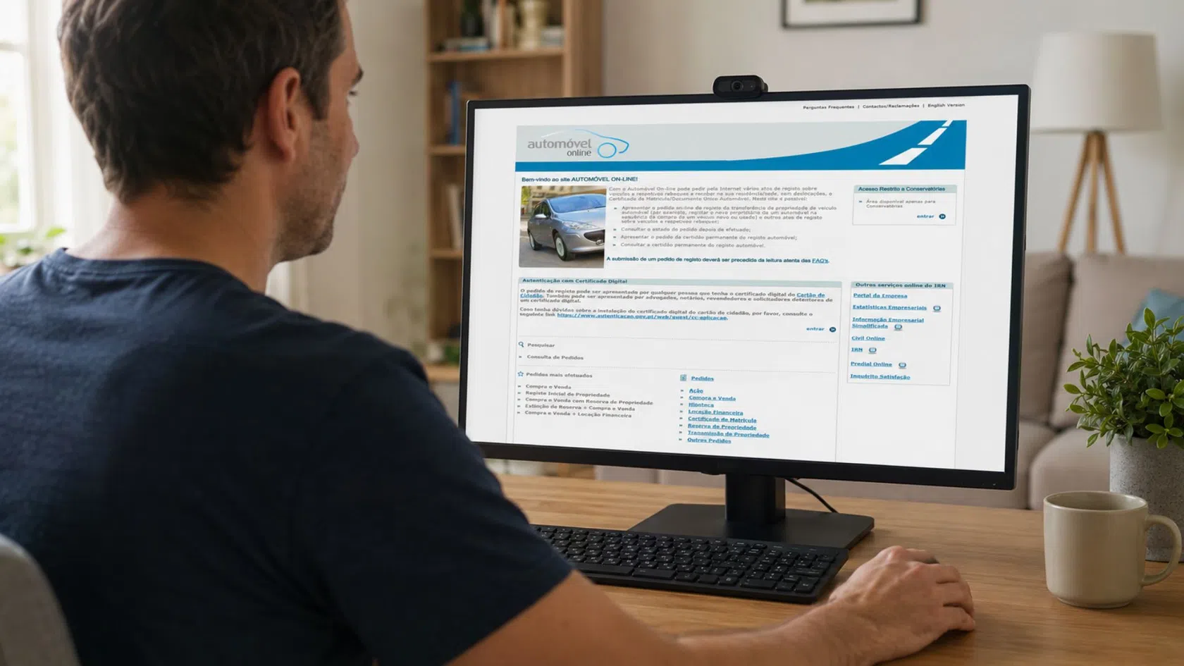 Vendedor a transferir a propriedade de um carro no automóvel online.