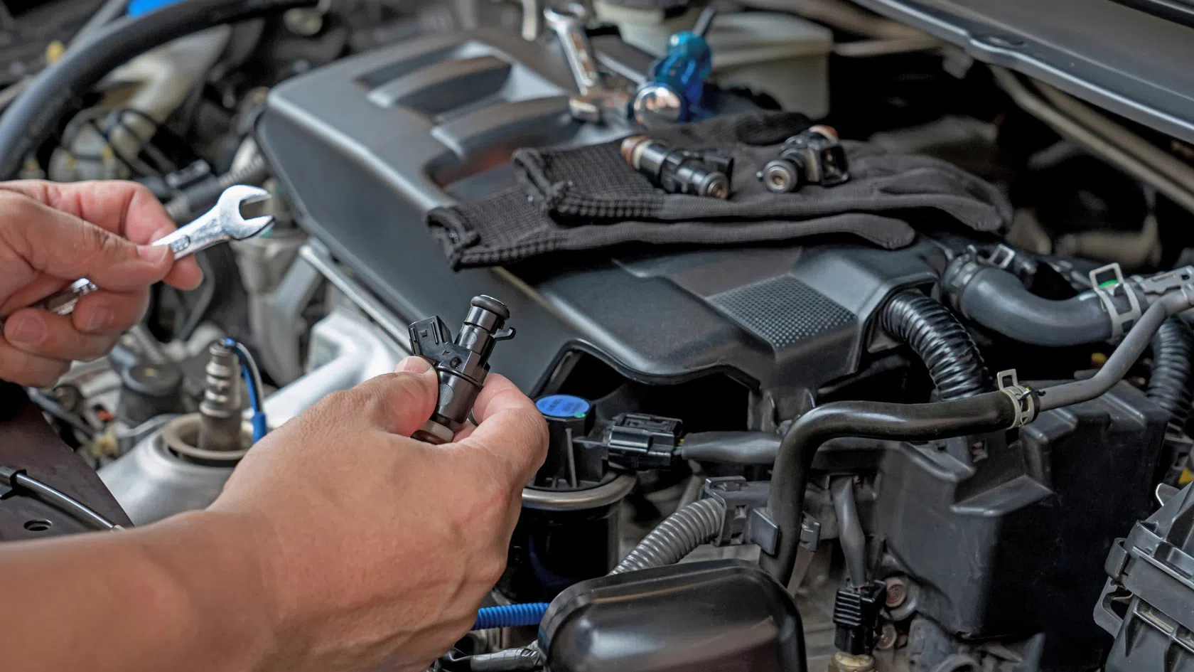 Mecânico a arranjar injetores carro