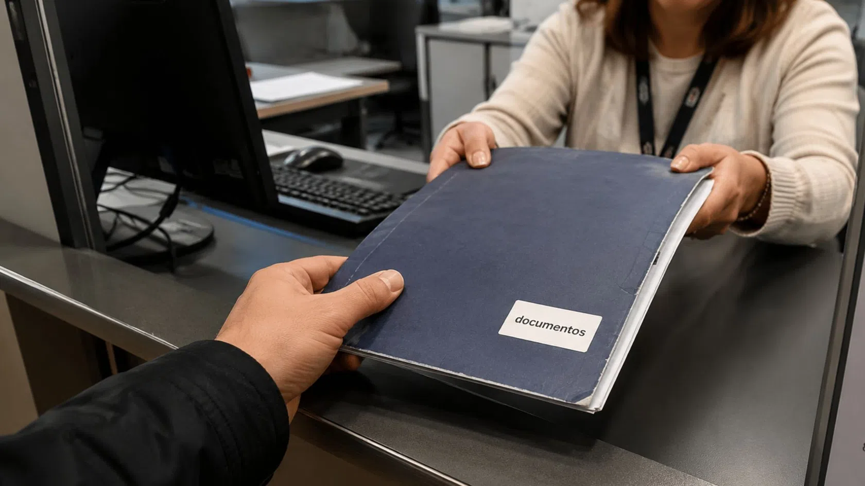 Pessoa a entregar documentos para registo automóvel carro