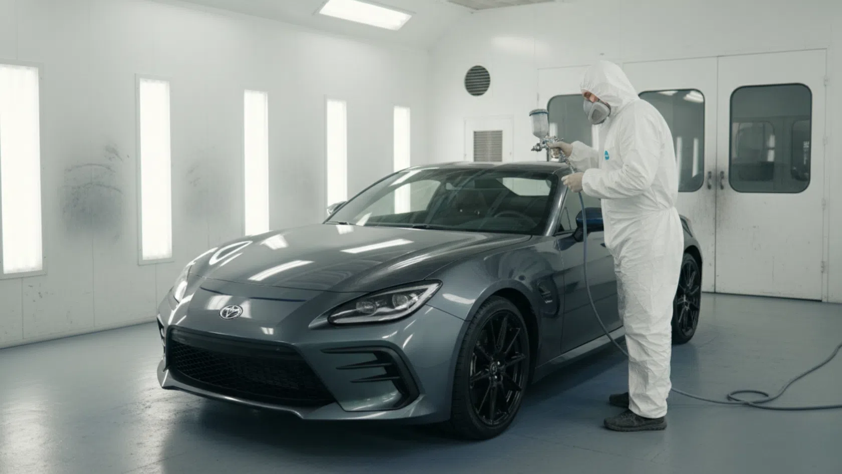 Carro a ser pintado em oficina