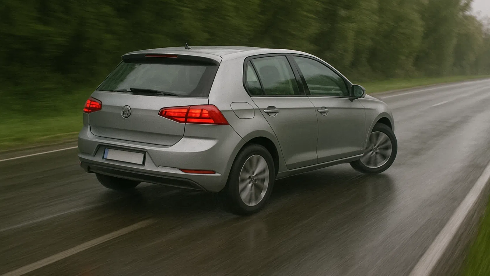 Carro a derrapar em estrada molhada